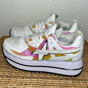 Women's White and Pink Sneakers